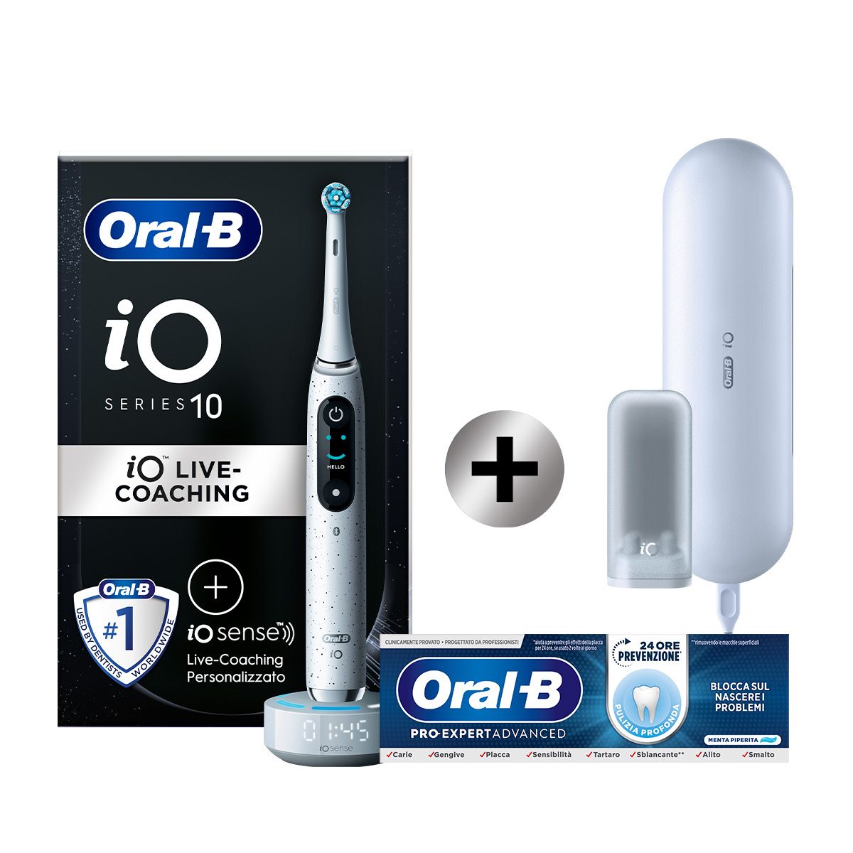 Oral-B iO 10 Electric Toothbrush White, 1 Head, 1 Travel Case + Oral-B Pro-Expert Advanced Deep Clean Toothpaste (24-Hour Prevention)
