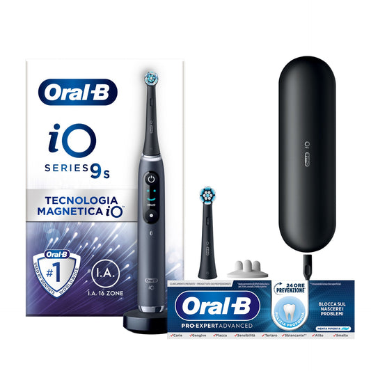 Oral-B Spazzolino Elettrico iO 9 Nero, 2 Testine, 1 Custodia Da Viaggio + Oral-B Dentifricio Pro-Expert Advanced Pulizia Profonda (Prevenzione Per 24 Ore)