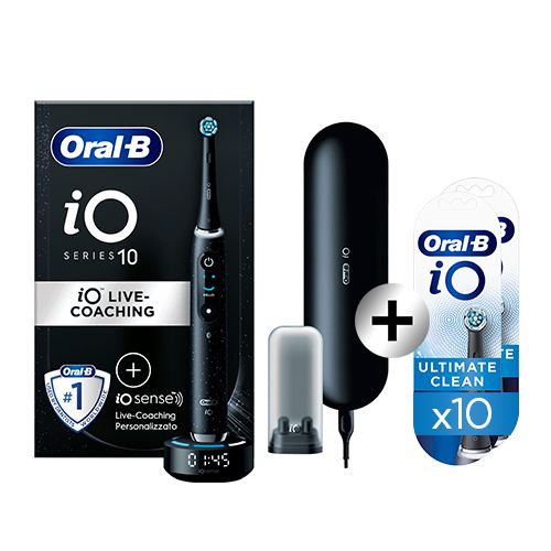 Oral-B Spazzolino Elettrico iO 10 Nero + Oral-B iO Testine Ultimate Clean Nere 10pz