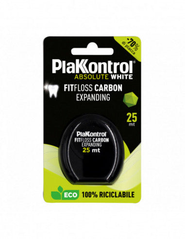 Plakkontrol Professional Black Fitfloss Carbon Expanding Zahnseide, 25 Meter, frische Minze