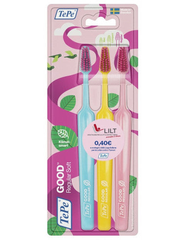 Tepe Good Regular 3er-Pack Zahnbürsten, limitierte Edition, Pink Ribbon