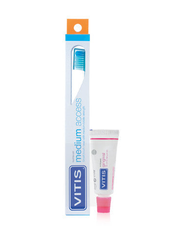 Vitis Medium Access Zahnbürste + Vitis Gingival Zahnpasta 15 ml